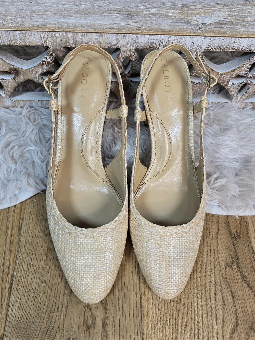 Talbots Woven Slingback Block Heel Pumps in Natural Size 8.5